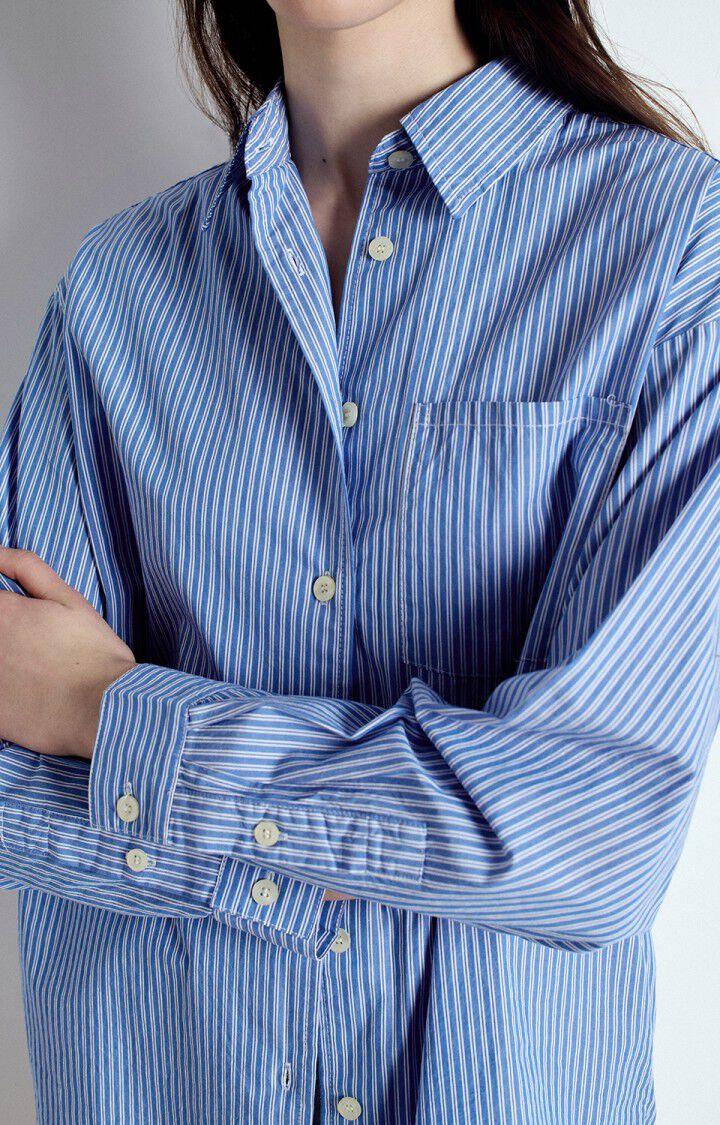 American Vintage Chemise Femme Zatybay - RAYURES AQUA 54 Manches Longues Bleu - E25