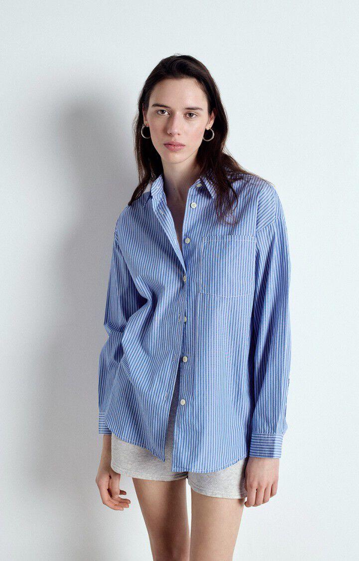 american vintage Chemise femme Zatybay - RAYURES AQUA 54 Manches longues Bleu - E25