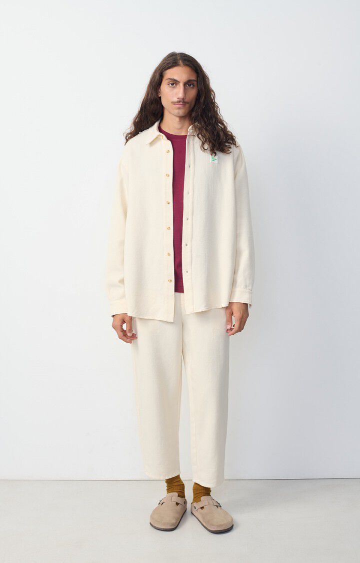 American Vintage Chemise Homme Afaz - ECRU 65 Manches Longues Beige - E25