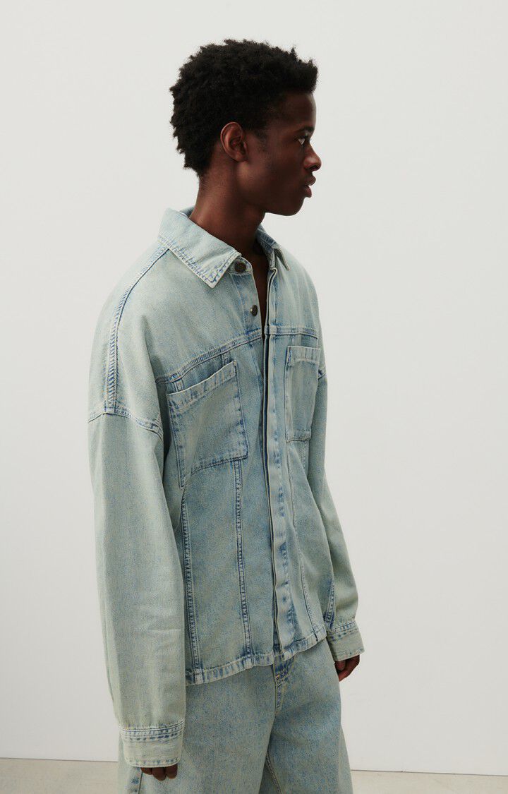 american vintage Chemise homme Besobay - STONE DIRTY 53 Manches longues Bleu - E24