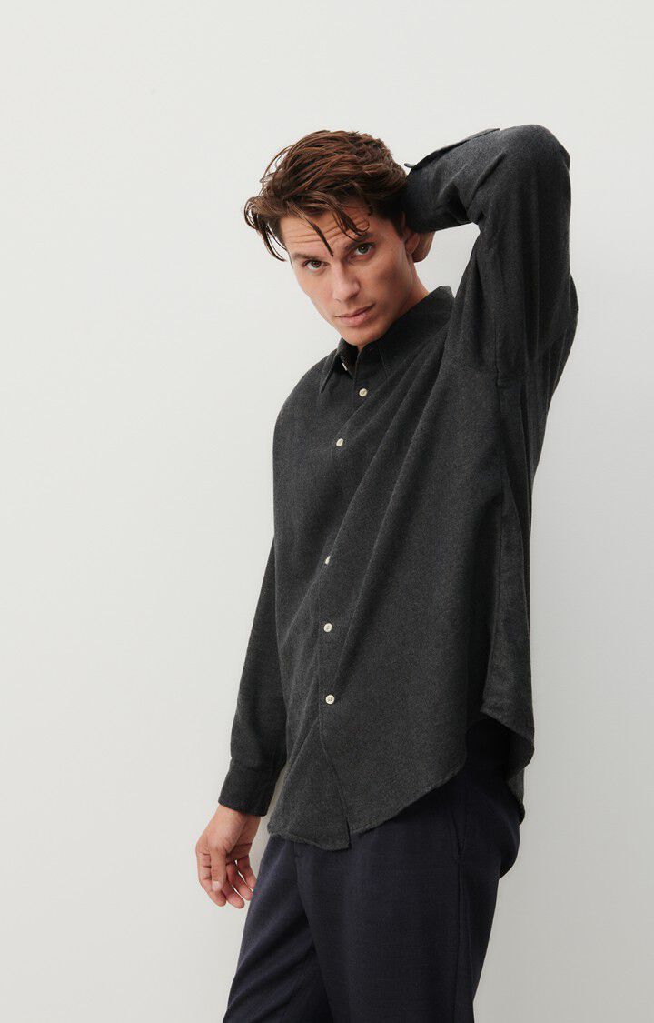 american vintage Chemise homme Dakota - ANTHRACITE CHINE 62 Manches longues Gris - E25