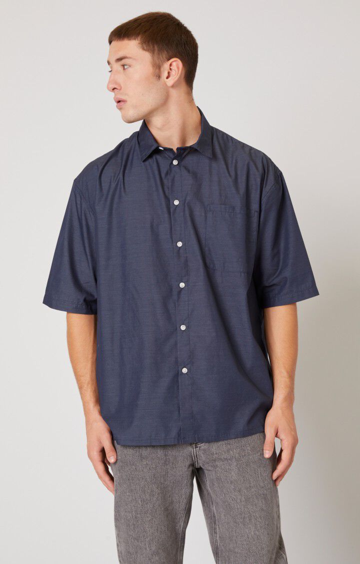american vintage Chemise homme Filwood - PLONGEE CHINE Manches courtes Bleu - E22