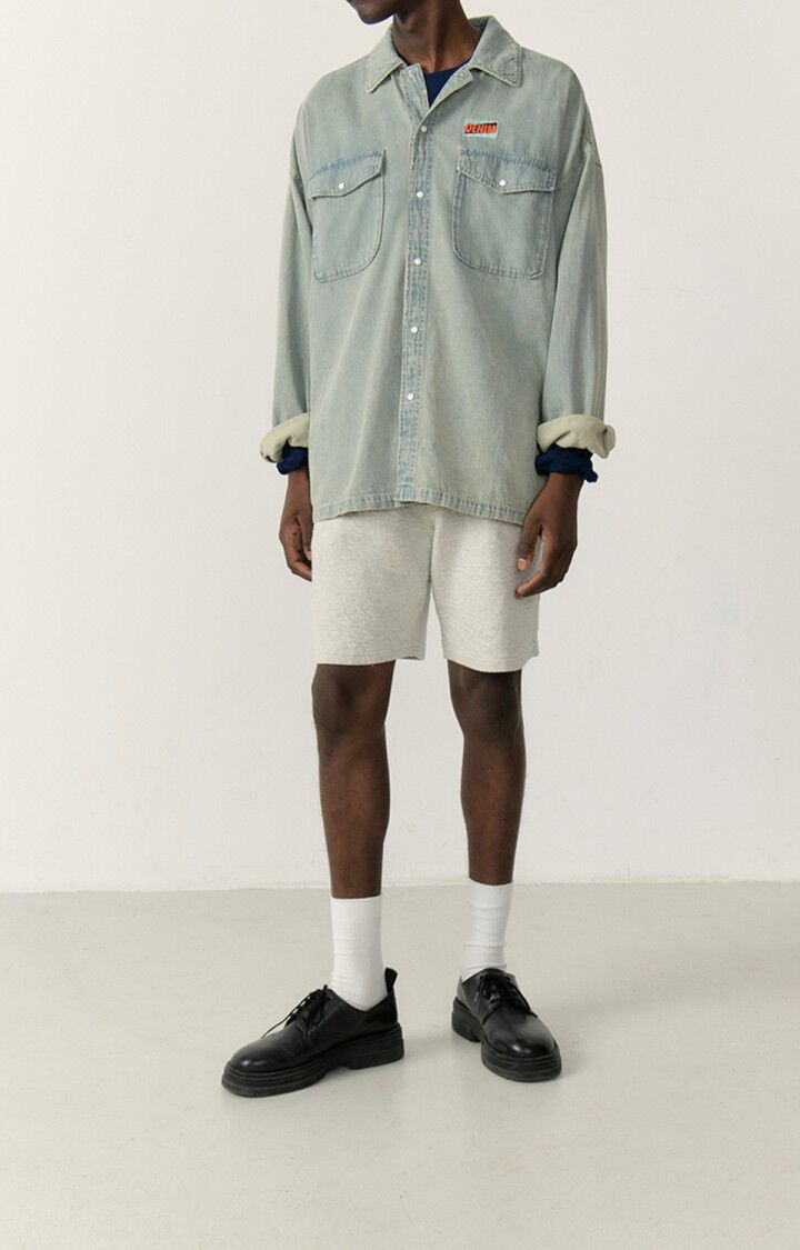 American Vintage Chemise Homme Fybee - DIRTY BEIGE 57 Manches Longues Bleu - E23