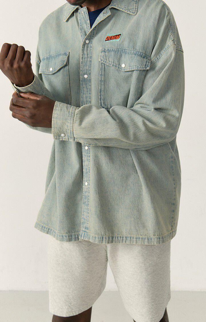 american vintage Chemise homme Fybee - DIRTY BEIGE 57 Manches longues Bleu - E23