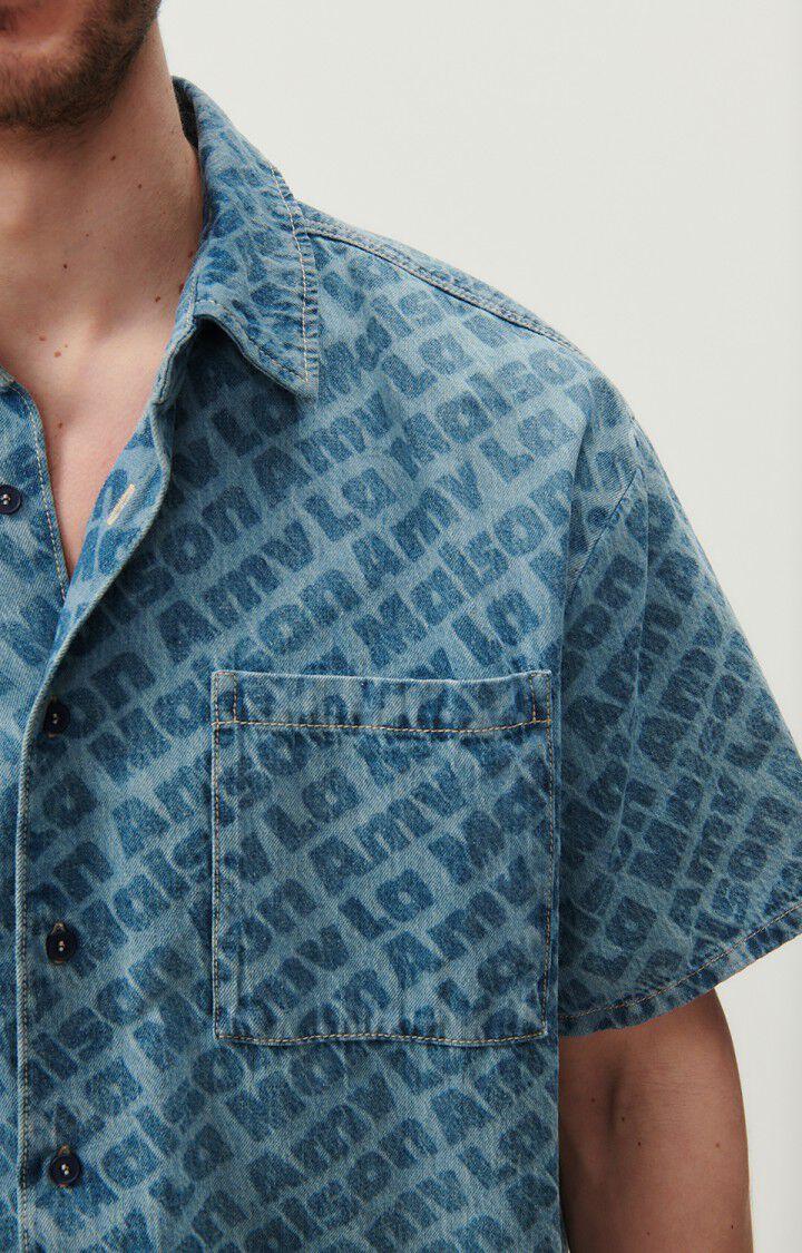 American Vintage Chemise Homme Fybee - STONE ALL OVER 25 Manches Courtes Bleu - E23