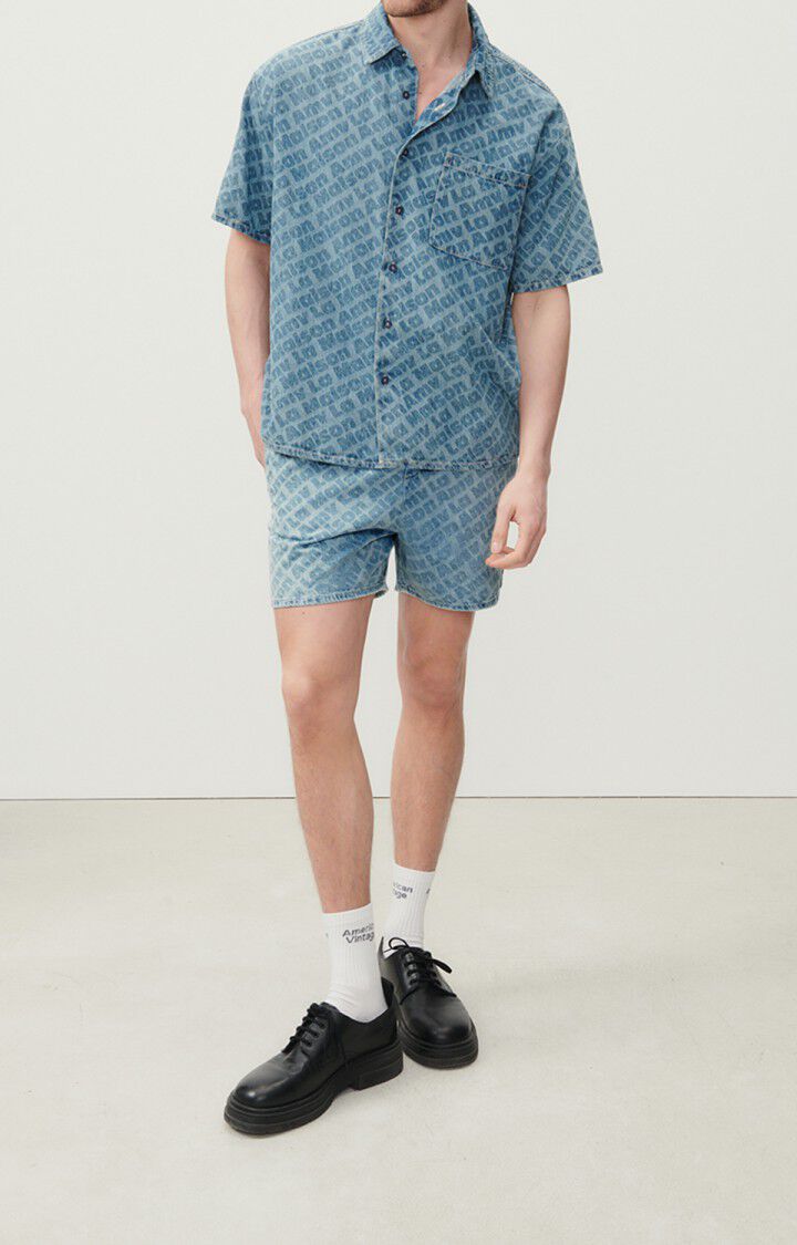 American Vintage Chemise Homme Fybee - STONE ALL OVER 25 Manches Courtes Bleu - E23