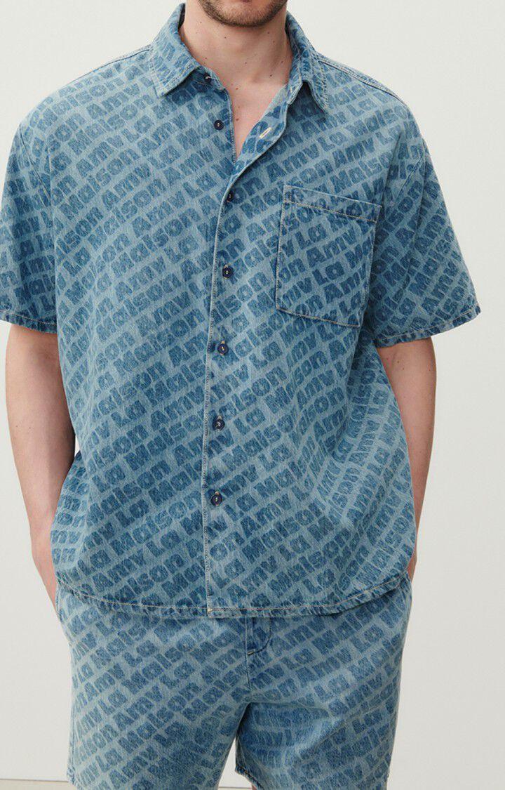 american vintage Chemise homme Fybee - STONE ALL OVER 25 Manches courtes Bleu - E23