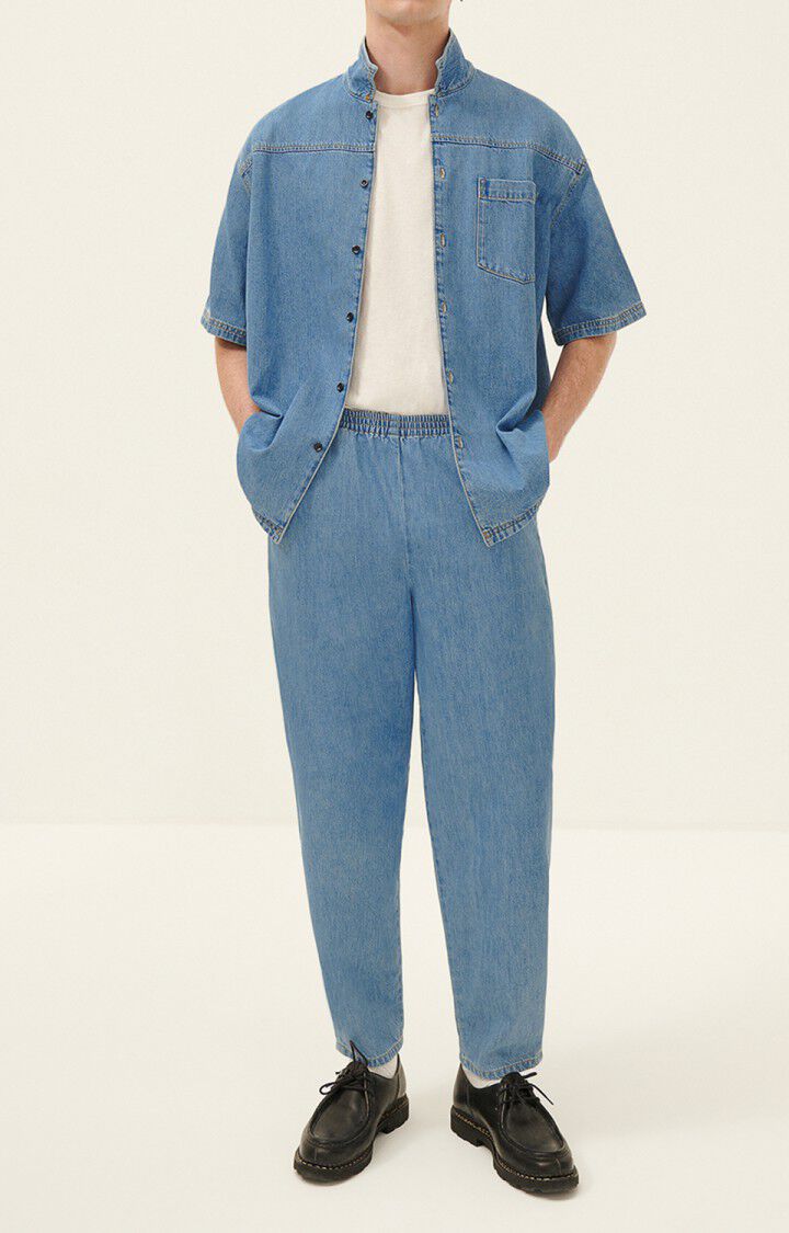 American Vintage Chemise Homme Gowbay - MEDIUM BLUE Manches Courtes Bleu - H21