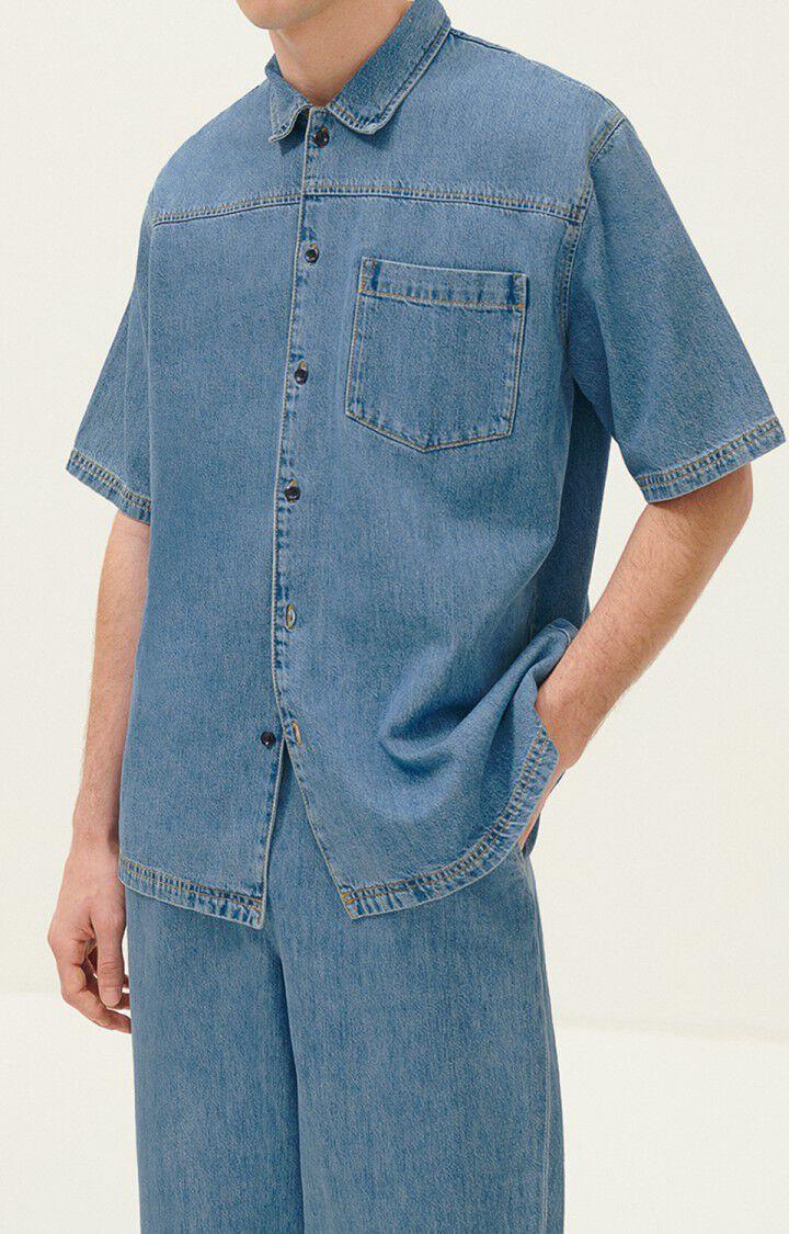 american vintage Chemise homme Gowbay - MEDIUM BLUE Manches courtes Bleu - H21