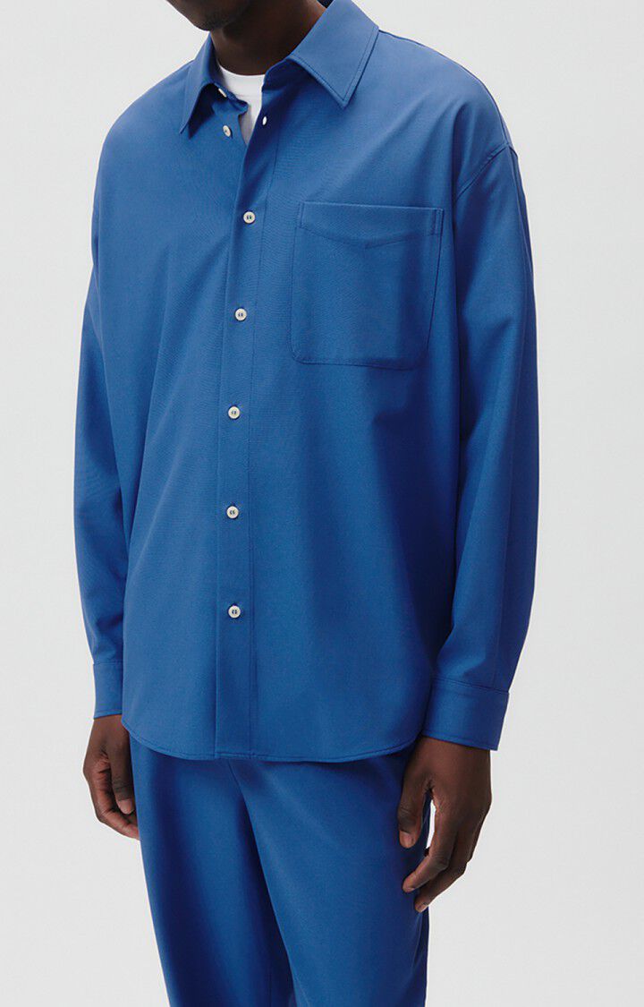 american vintage Chemise homme Kabird - FLEUVE 62 Manches longues Bleu - H23