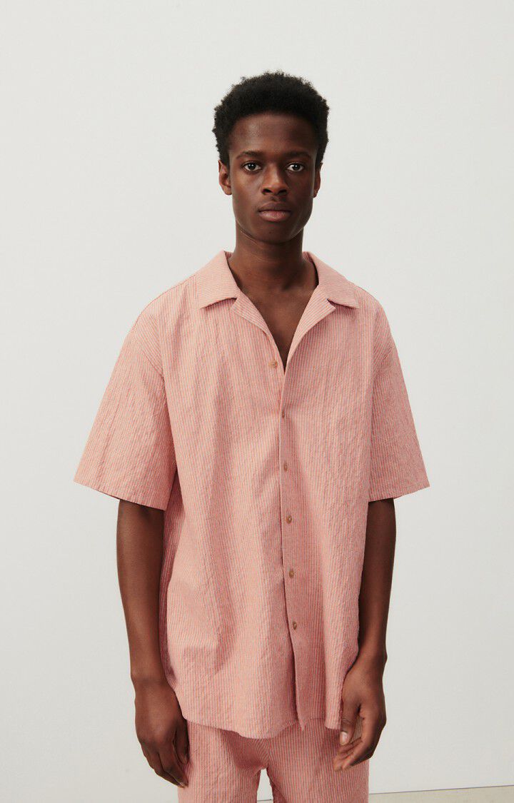 american vintage Chemise homme Keostreet - RAYURES GRISES ET ORANGE 26 Manches courtes Orange - E24