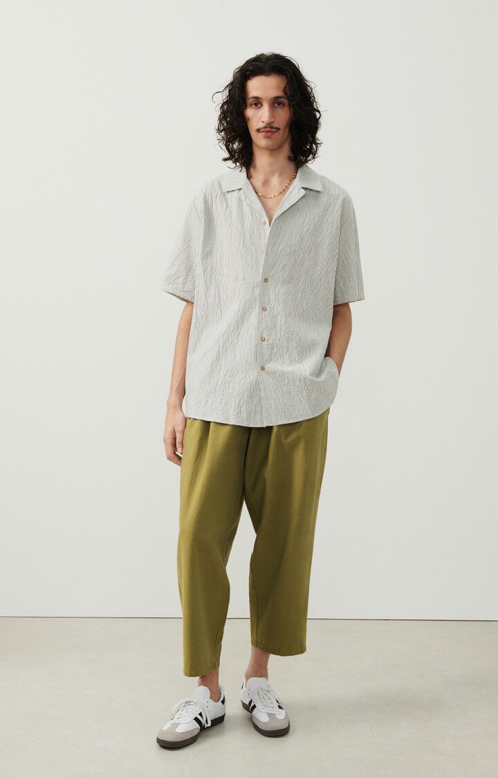 American Vintage Chemise Homme Keostreet - RAYURES KAKI ET BLANCHES 26 Manches Courtes Vert - E24