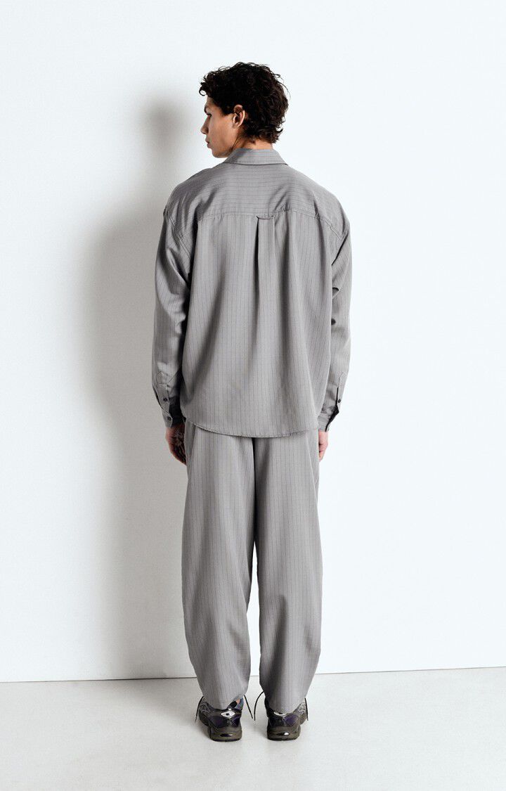 American Vintage Chemise Homme Okyrow - SOURIS RAYE 62 Manches Longues Gris - E25