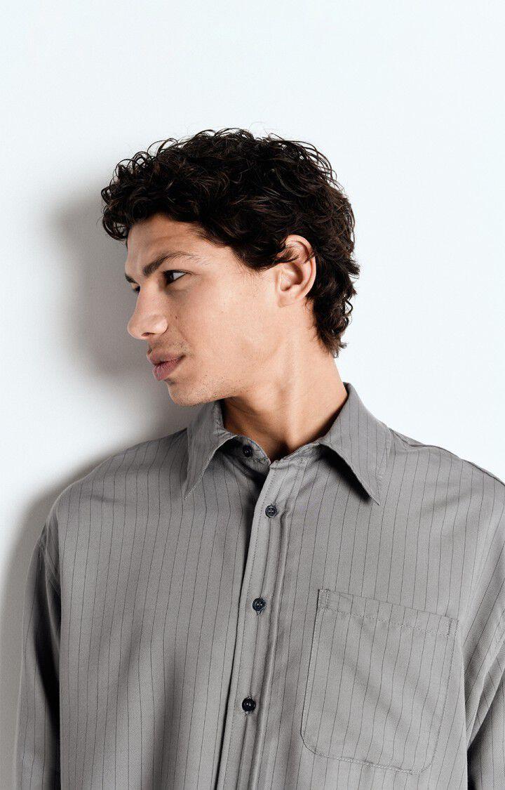 American Vintage Chemise Homme Okyrow - SOURIS RAYE 62 Manches Longues Gris - E25