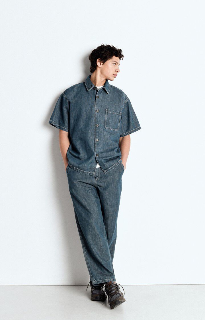 American Vintage Chemise Homme Ozyr - MEDIUM GREEN CAST 25 Manches Courtes Bleu - E25