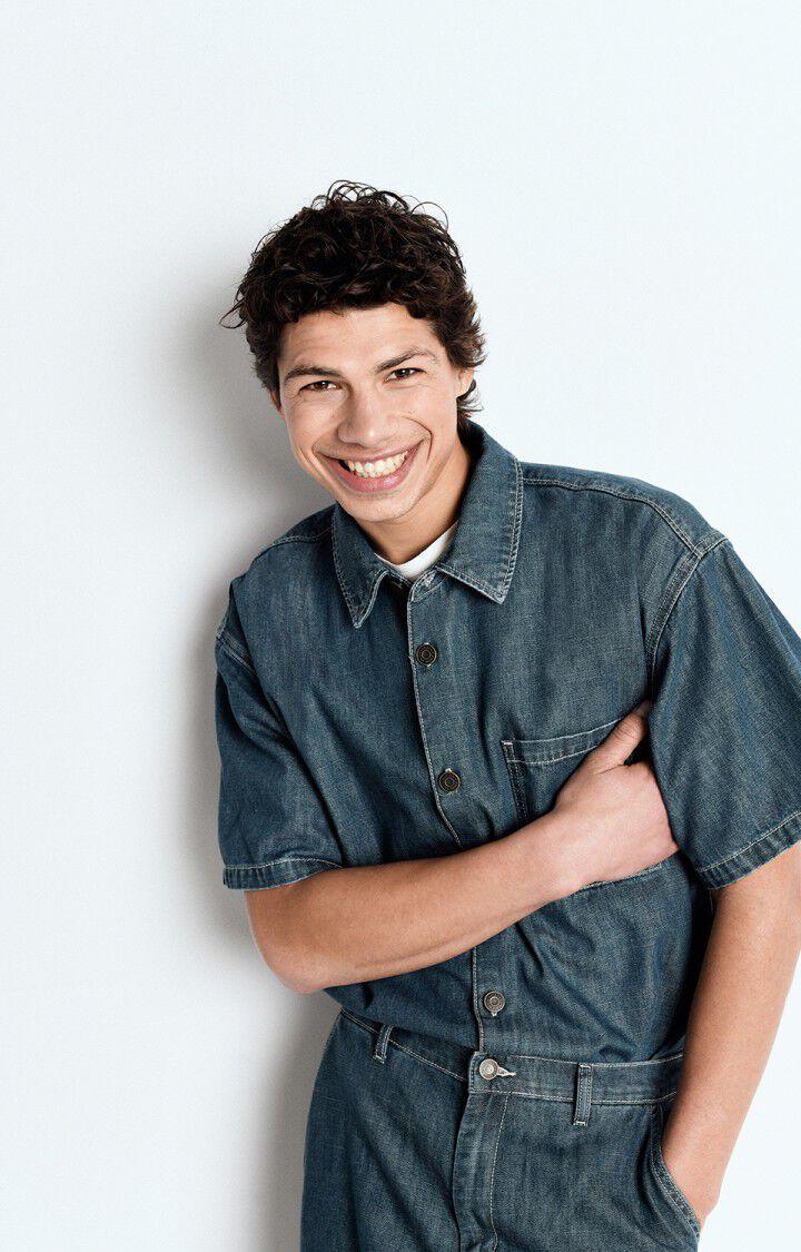 american vintage Chemise homme Ozyr - MEDIUM GREEN CAST 25 Manches courtes Bleu - E25