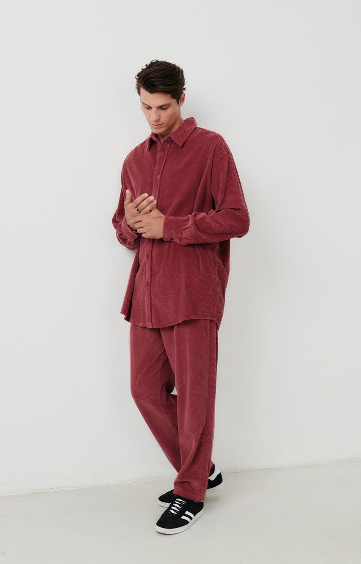 American Vintage Chemise Homme Padow - CANNEBERGE VINTAGE 60 Manches Longues Rouge - H23