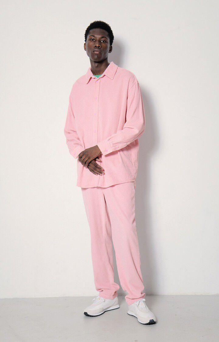 American Vintage Chemise Homme Padow - DOUCEUR Manches Longues Rose - E23B