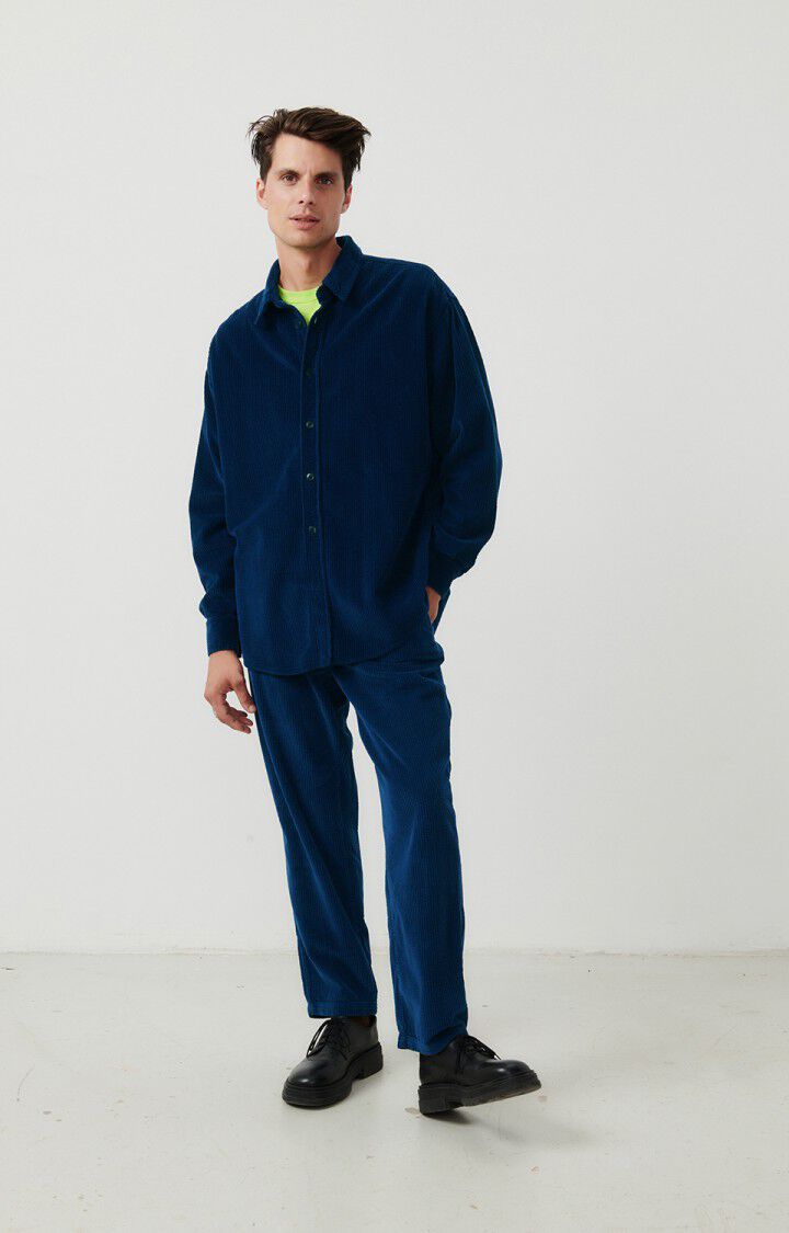 American Vintage Chemise Homme Padow - OUTREMER VINTAGE 60 Manches Longues Bleu - E24