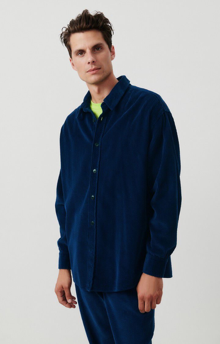 American Vintage Chemise Homme Padow - OUTREMER VINTAGE 60 Manches Longues Bleu - E24