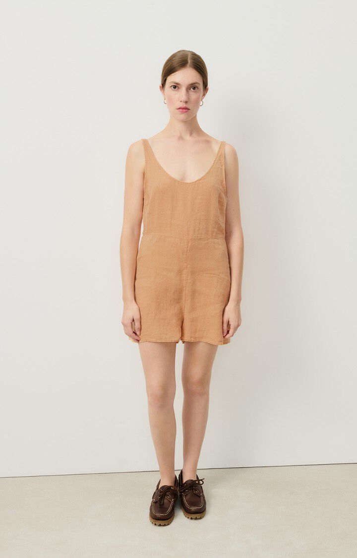 american vintage Combishort femme Ivybo - NOISETTE 0 Fines bretelles Marron - E23