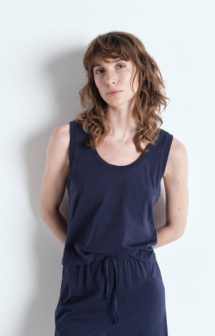 American Vintage Débardeur Femme Apoly - OUTREMER Fines Bretelles Bleu - E25