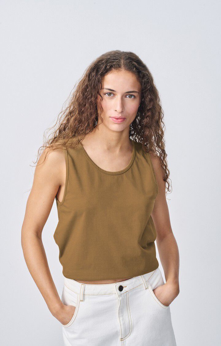 american vintage Debardeur femme Fizvalley - CACAHUETE VINTAGE Sans manches Marron - E22