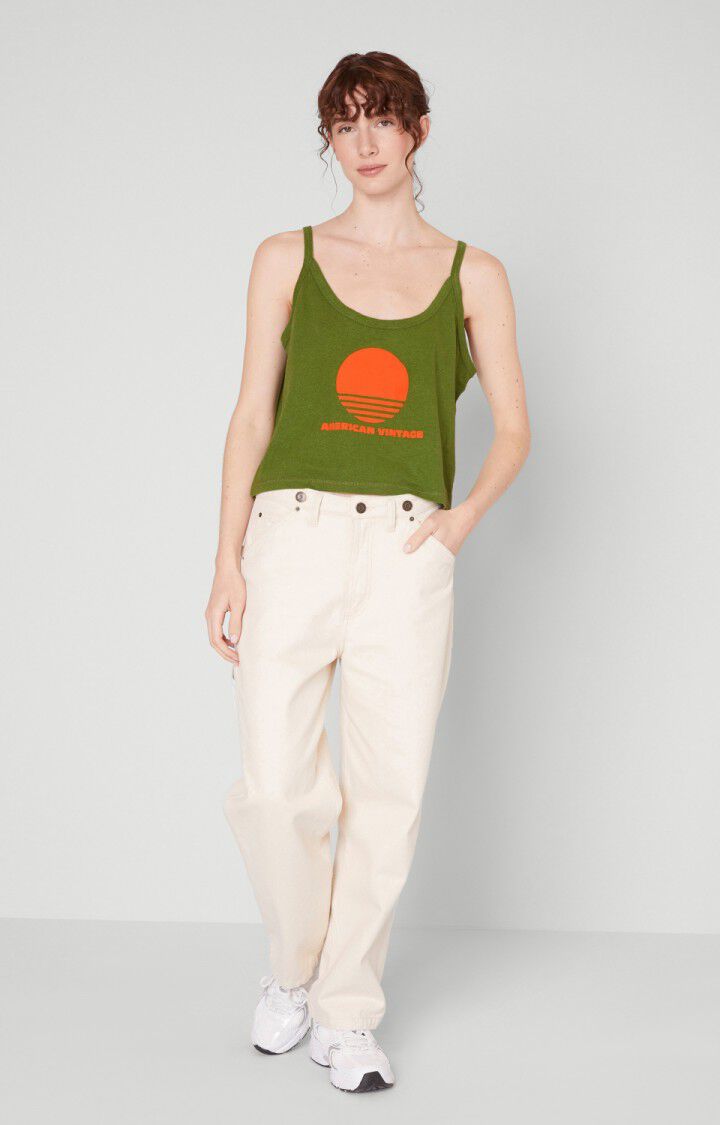 American Vintage Débardeur Femme Poxson - CROCODILE VINTAGE Fines Bretelles Vert - E22B