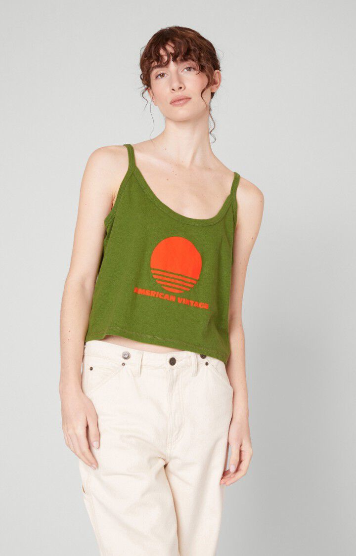 american vintage Débardeur femme Poxson - CROCODILE VINTAGE Fines bretelles Vert - E22