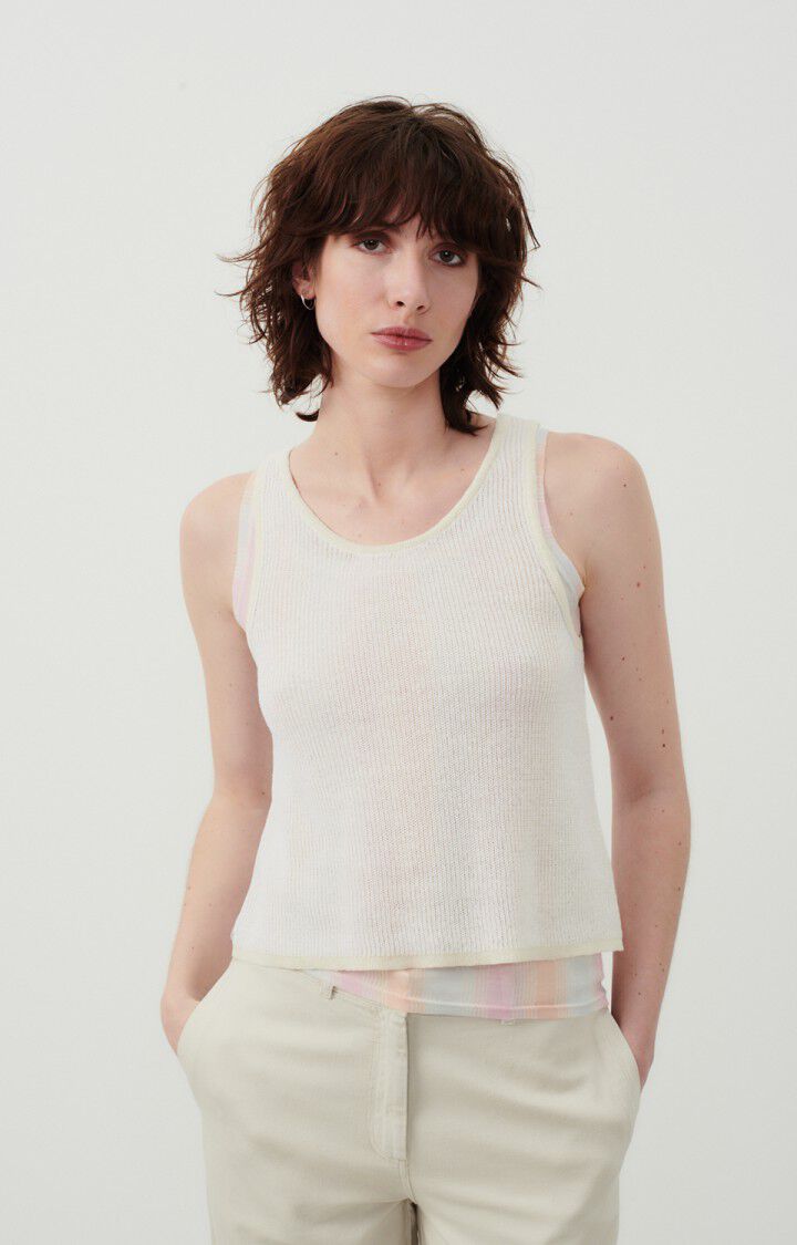 american vintage Débardeur femme Yogo - ECRU ET BLANC Sans manches Beige - E24