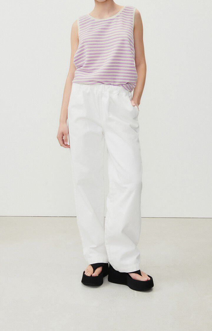 American Vintage Débardeur Femme Yoopa - RAYURES MAUVE ET BLANCHE 0 Sans Manches Blanc - E23