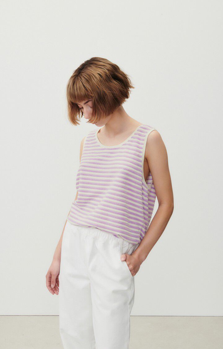 american vintage Débardeur femme Yoopa - RAYURES MAUVE ET BLANCHE 0 Sans manches Blanc - E23