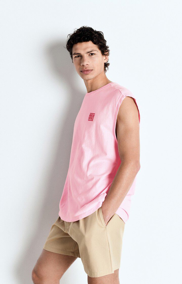 american vintage Débardeur homme Ykobow - GUIMAUVE Sans manches Rose - E25