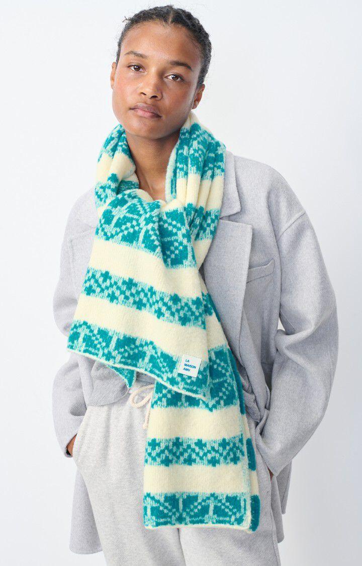 american vintage Écharpe mixte Gylson - ECRU JACQUARD TURQUOISE Beige - H24