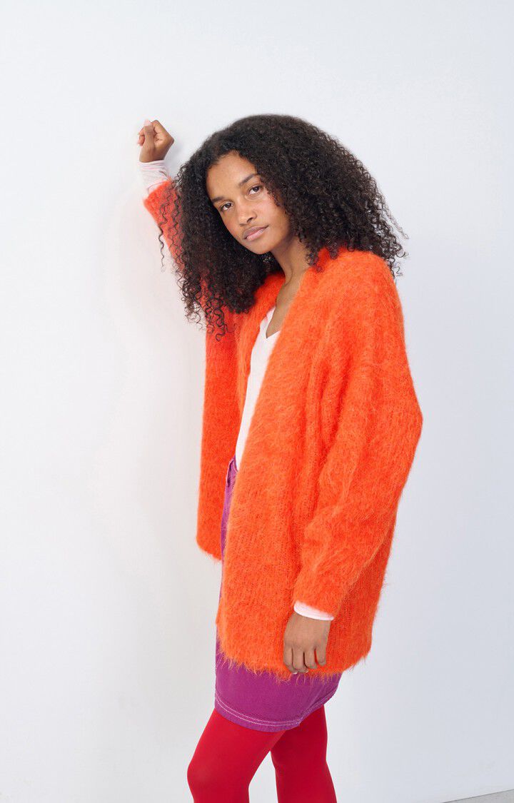 american vintage Gilet femme Bymi - ORANGE SANGUINE CHINE 35 Manches longues Rouge - H24