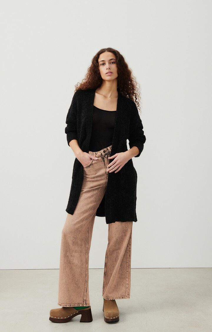 american vintage Gilet femme Cikoya - NOIR CHINE 44 Manches longues Noir - H23