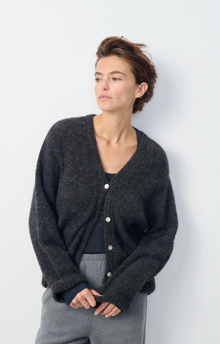 american vintage Gilet femme East - ANTHRACITE CHINE 44 Manches longues Gris - E25