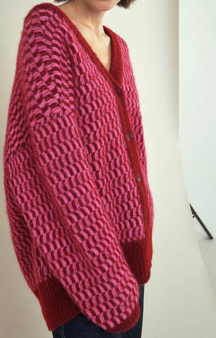 American Vintage Gilet Femme East - CARDINAL ET BUBBLE GUM CHINE 48 Manches Longues Rouge - H22