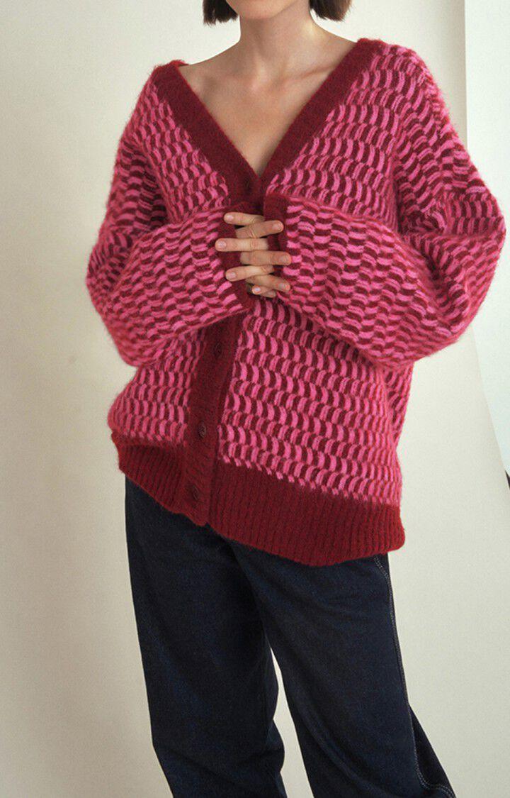 american vintage Gilet femme East - CARDINAL ET BUBBLE GUM CHINE 48 Manches longues Rouge - H22