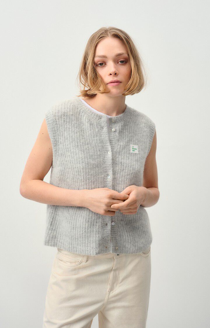 american vintage Gilet femme East - GRIS CHINE 0 Sans manches Gris - E25