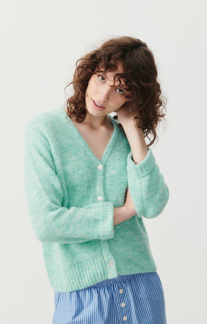 american vintage Gilet femme East - LAGON CHINE 44 Manches longues Bleu - E24