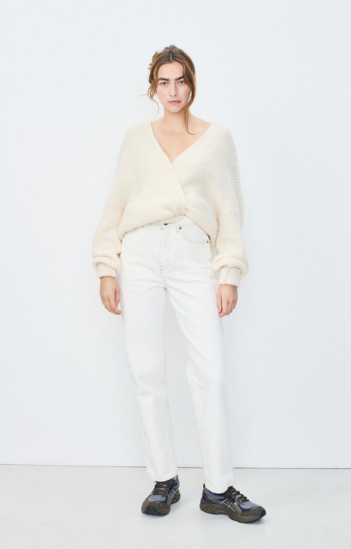 american vintage Gilet femme East - NACRE CHINE 43 Manches longues Beige - E25