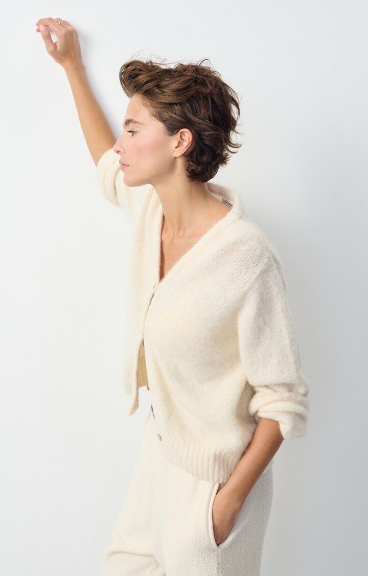 american vintage Gilet femme East - NACRE CHINE 44 Manches longues Beige - E25