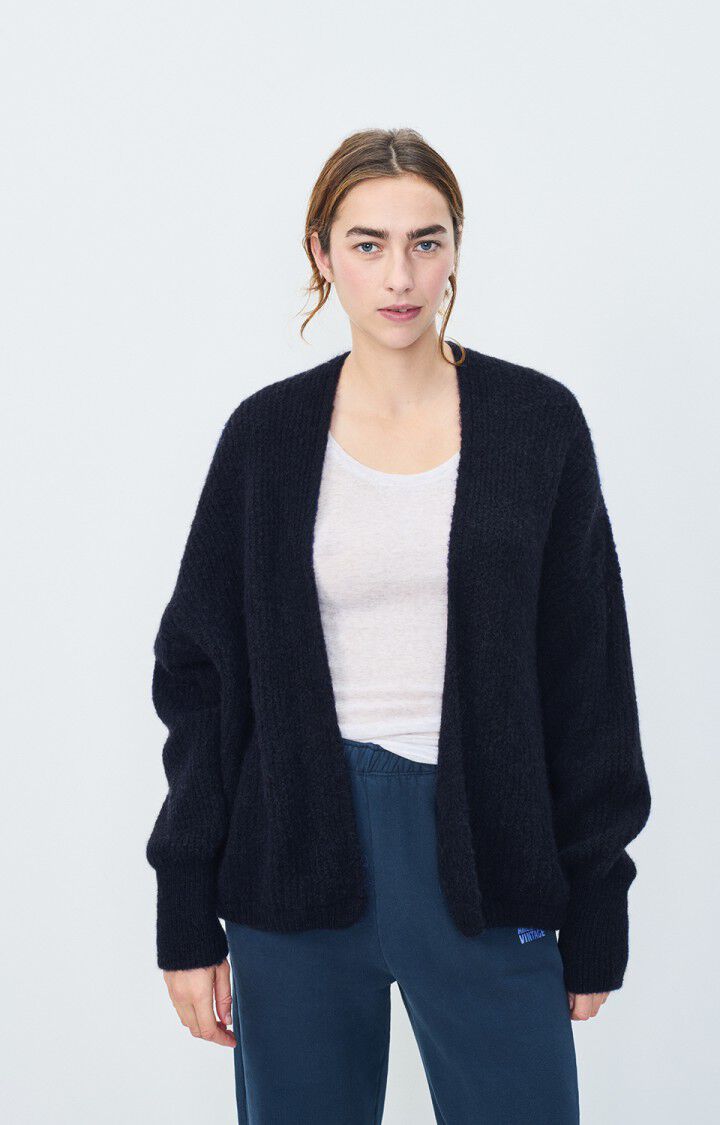 american vintage Gilet femme East - NAVY CHINE 43 Manches longues Bleu - E25
