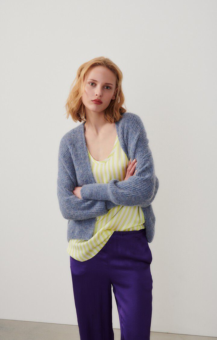 american vintage Gilet femme East - OURAGAN CHINE 43 Manches longues Bleu - E24