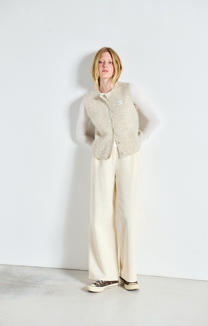 american vintage Gilet femme East - POUDREUSE CHINE 0 Sans manches Beige - E25