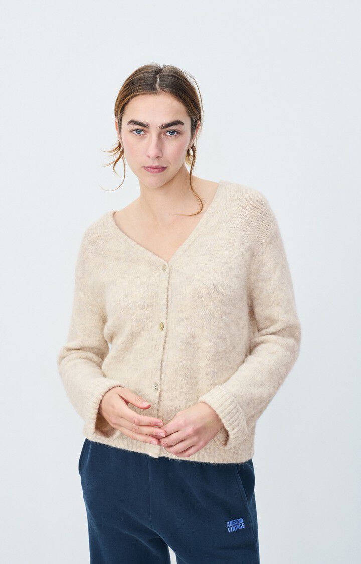 american vintage Gilet femme East - POUDREUSE CHINE 44 Manches longues Beige - E25