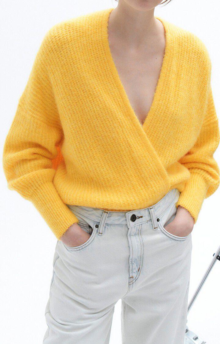 american vintage Gilet femme East - SOLEIL CHINE 43 Manches longues Jaune - E23