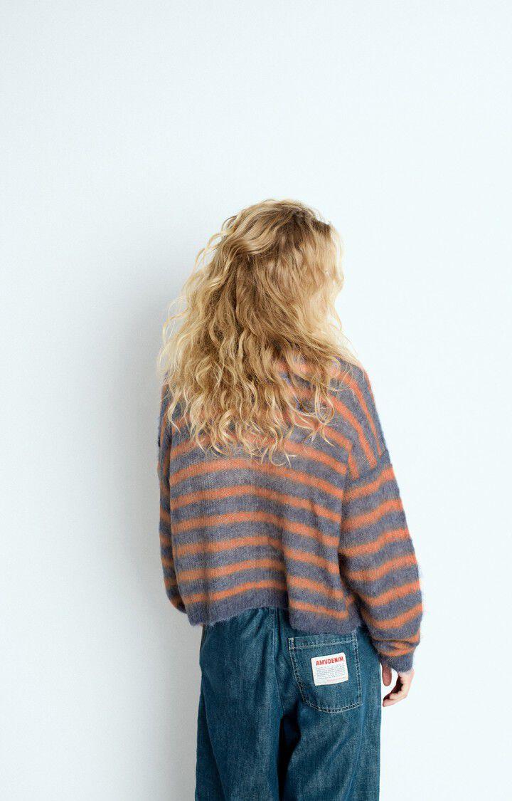 American Vintage Gilet Femme Nenybay - TORNADE CHINE RAYE ORANGE FLUO 49 Manches Longues Bleu - E25