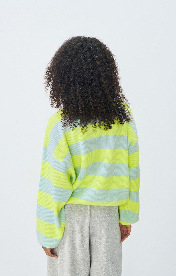 American Vintage Gilet Femme Raxow - JAUNE FLUO RAYE CRYSTAL 53 Manches Longues Bleu - E25